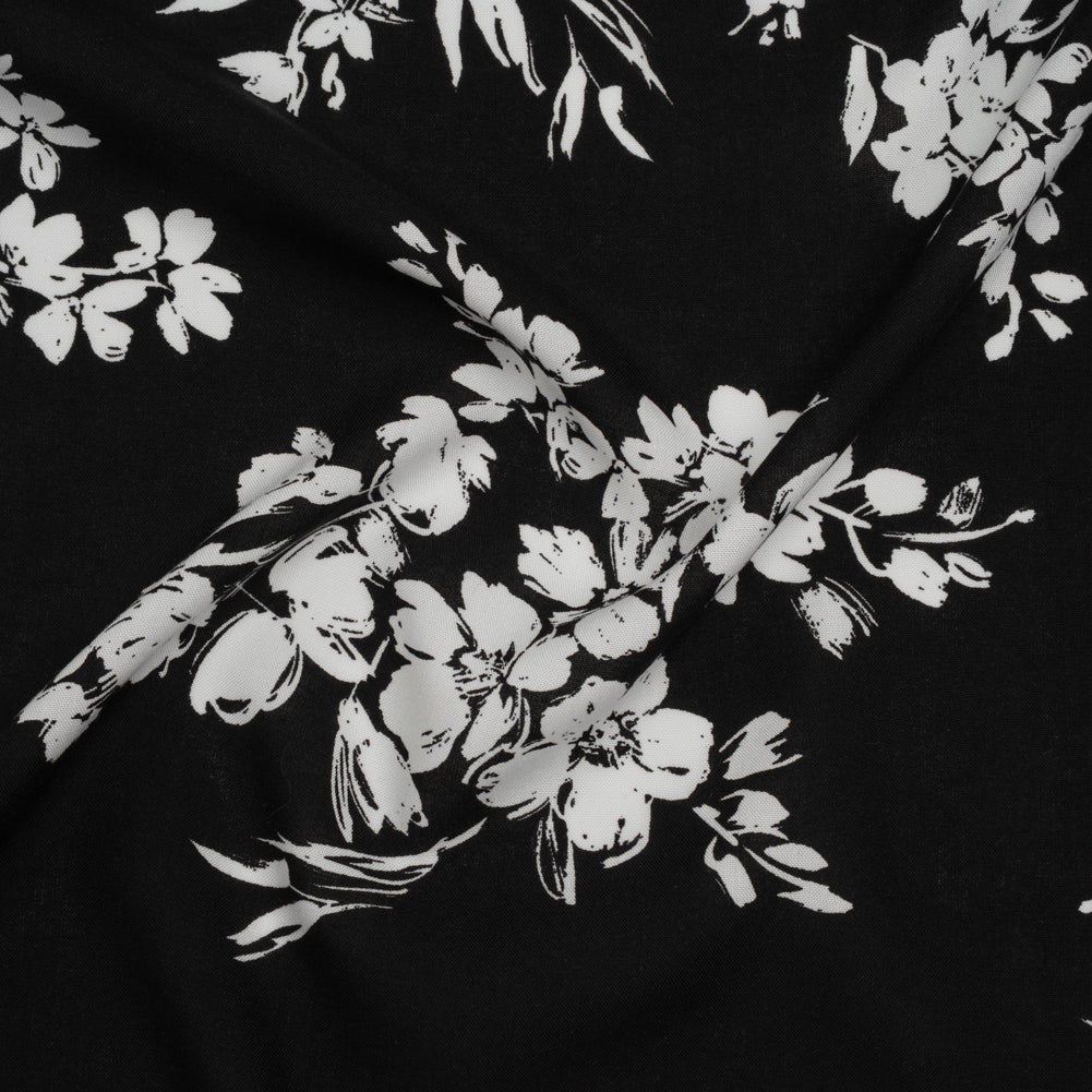 Rayon Challis Print - Black and White Painterly Floral - Deadstock Rayon Challis Print - Black and White Painterly Floral - Deadstock