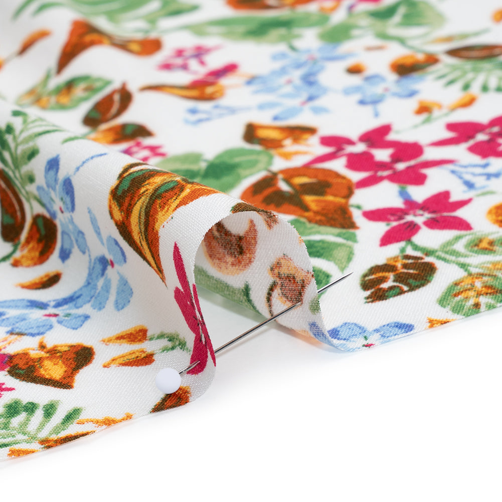 Rayon Challis Print - Sky Blue, Ruby Pink and Copper Brown Watercolor Floral - Deadstock - Detail Rayon Challis Print - Sky Blue, Ruby Pink and Copper Brown Watercolor Floral - Deadstock - Detail