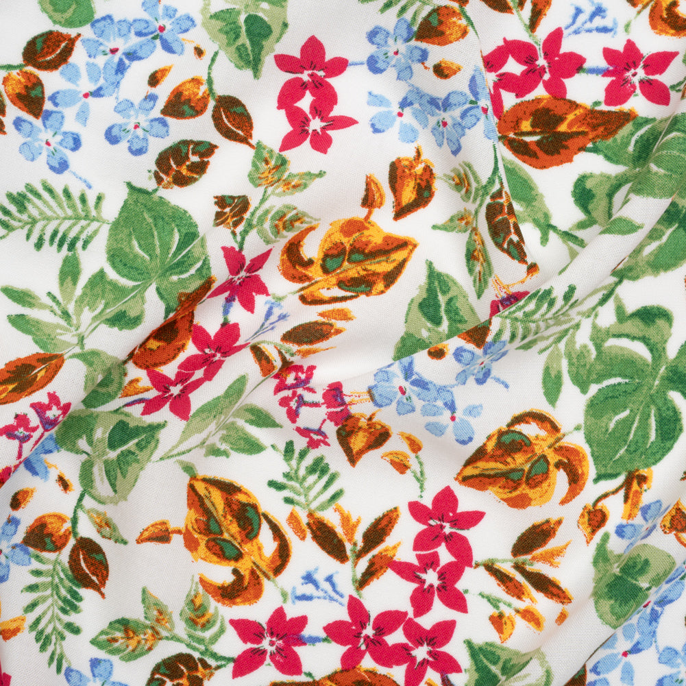 Rayon Challis Print - Sky Blue, Ruby Pink and Copper Brown Watercolor Floral - Deadstock Rayon Challis Print - Sky Blue, Ruby Pink and Copper Brown Watercolor Floral - Deadstock