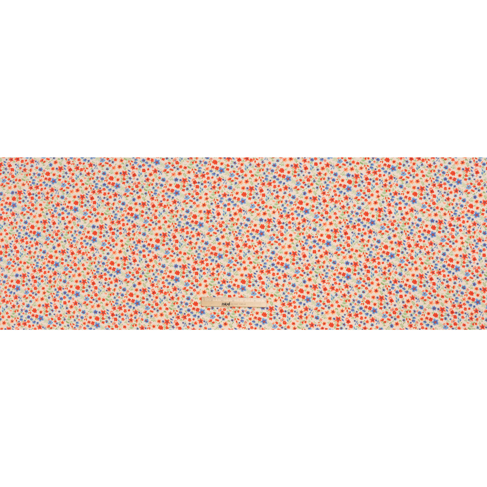 Rayon Challis Print - Vivid Red and Country Blue Floral - Deadstock - Full Rayon Challis Print - Vivid Red and Country Blue Floral - Deadstock - Full