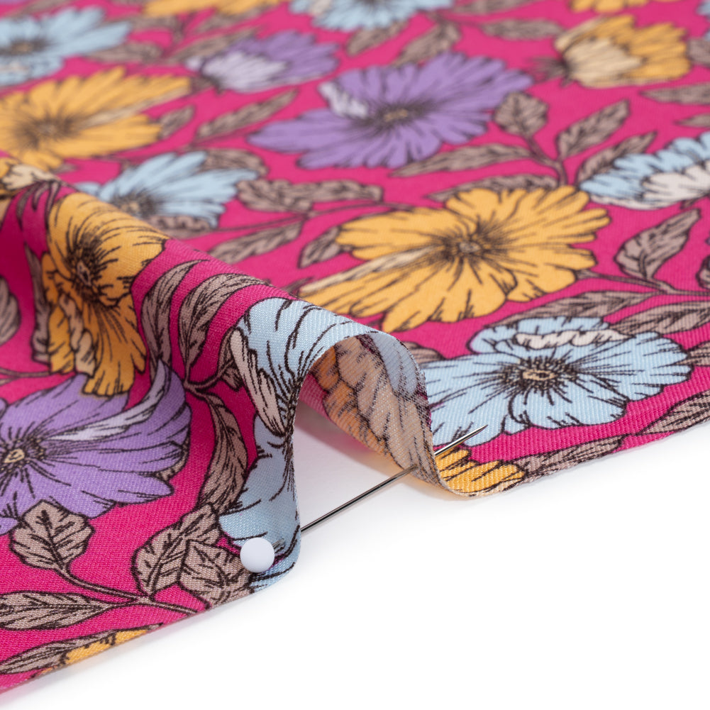 Rayon Challis Print - Mauve Purple, Sky Blue and Creamsicle Orange Floral - Deadstock - Detail Rayon Challis Print - Mauve Purple, Sky Blue and Creamsicle Orange Floral - Deadstock - Detail