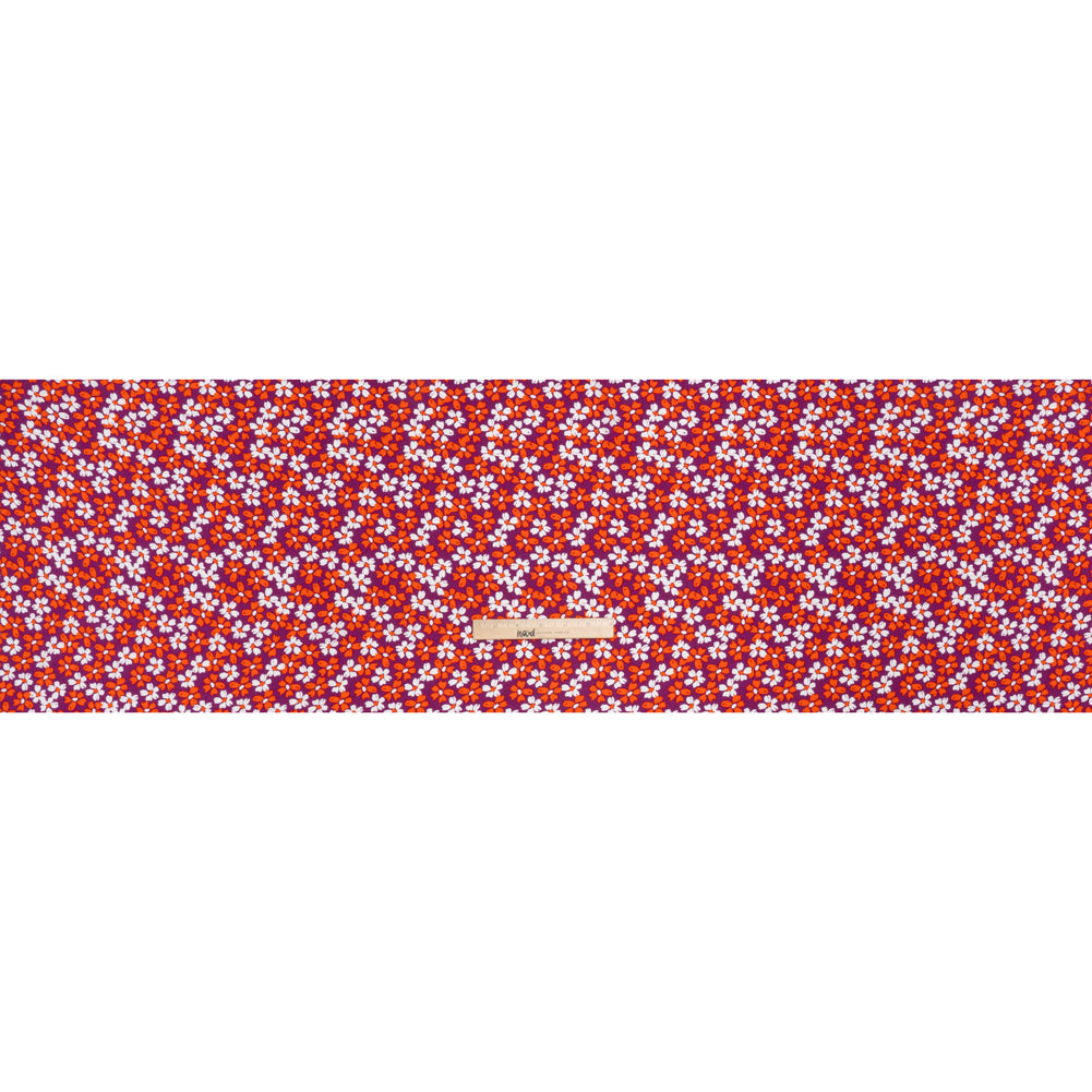 Rayon Challis Print - Tangerine Orange, Burgundy Purple and White Painterly Floral - Deadstock - Full Rayon Challis Print - Tangerine Orange, Burgundy Purple and White Painterly Floral - Deadstock - Full