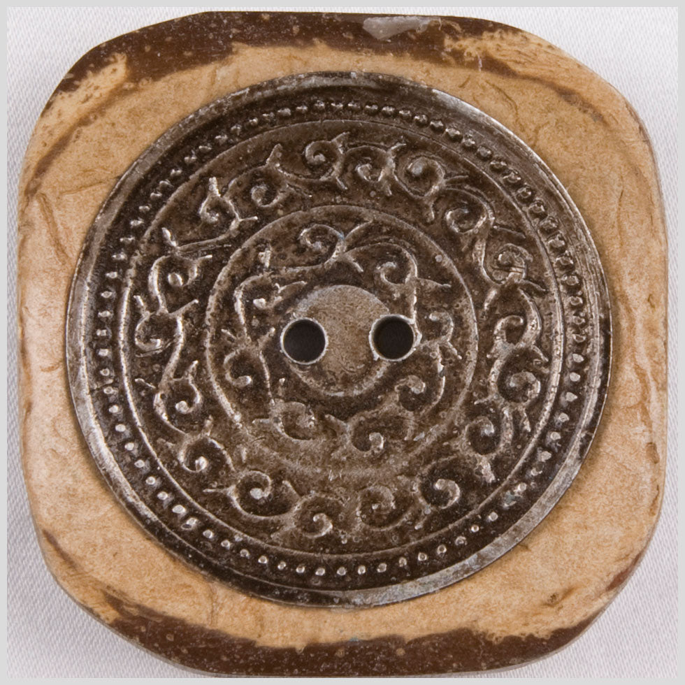 Natural and Silver Embossed Square 2 Hole Coconut Button - 80L/50.8mm Natural and Silver Embossed Square 2 Hole Coconut Button - 80L/50.8mm