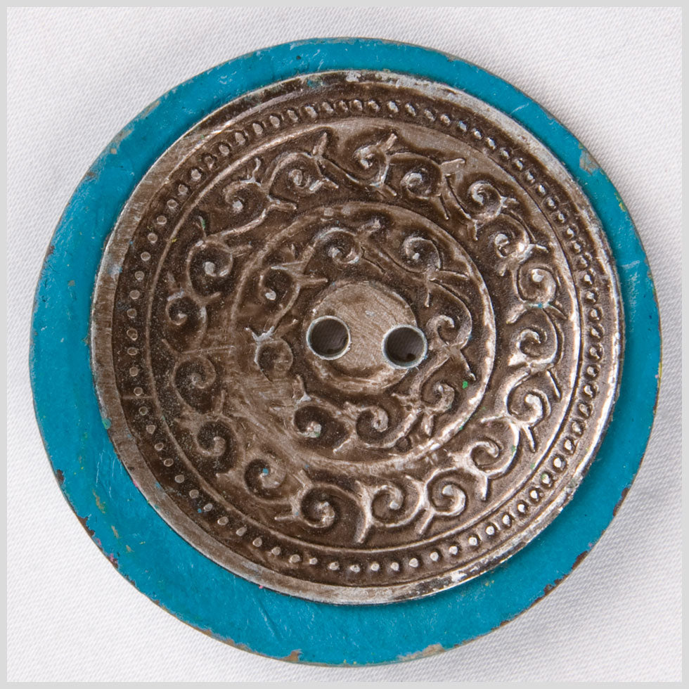 Turquoise and Silver Foiled 2-Hole Coconut Button - 74L/47mm Turquoise and Silver Foiled 2-Hole Coconut Button - 74L/47mm