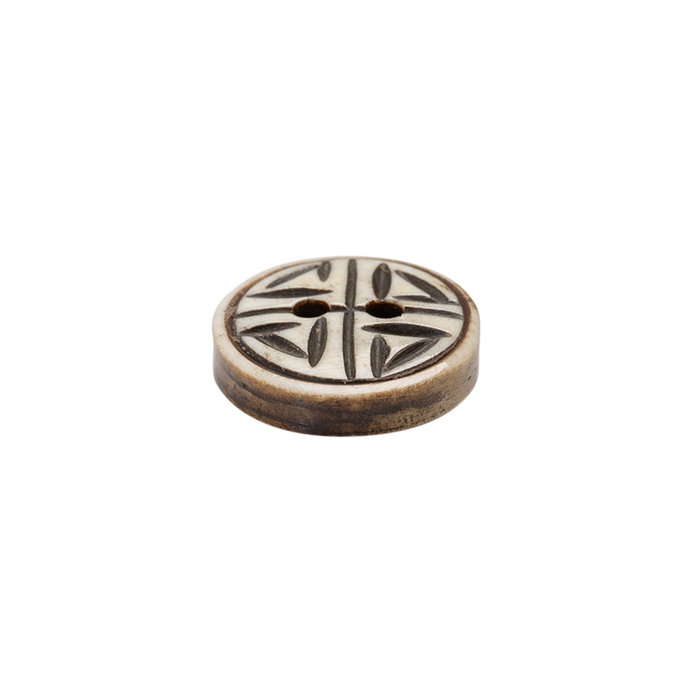 Natural Bone Primitive Pattern 2-Hole Button - 24L/15mm Folded Natural Bone Primitive Pattern 2-Hole Button - 24L/15mm Folded