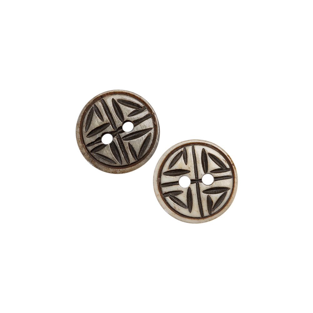 Natural Bone Primitive Pattern 2-Hole Button - 24L/15mm Full Natural Bone Primitive Pattern 2-Hole Button - 24L/15mm Full
