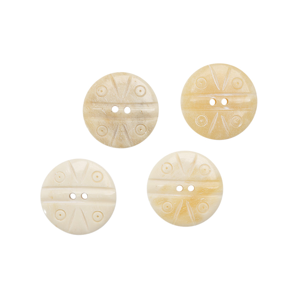 Natural Bone Carved 2-Hole Button - 44L/28mm Full Natural Bone Carved 2-Hole Button - 44L/28mm Full