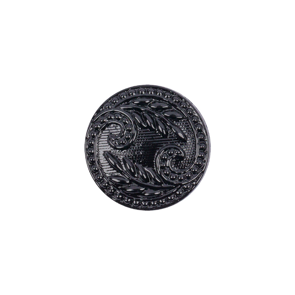 Black Floral Leaf Glass Shank Back Button - 28L/18mm Black Floral Leaf Glass Shank Back Button - 28L/18mm