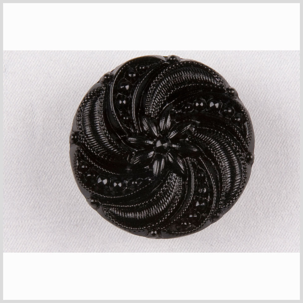 Black Floral and Swirl Glass Button - 36L/23mm Black Floral and Swirl Glass Button - 36L/23mm