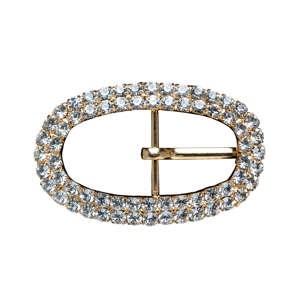 Swarovski Crystal and Gold Oval Rhinestone Buckle - 1.625" x 2.5" Swarovski Crystal and Gold Oval Rhinestone Buckle - 1.625" x 2.5"