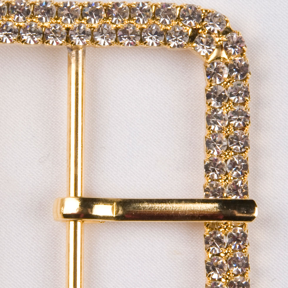 Swarovski Crystal and Gold Rounded Rectangular Rhinestone Buckle - 2" x 2.375" - Detail - Image 3 of 4 Swarovski Crystal and Gold Rounded Rectangular Rhinestone Buckle - 2" x 2.375" - Detail - Image 3 of 4