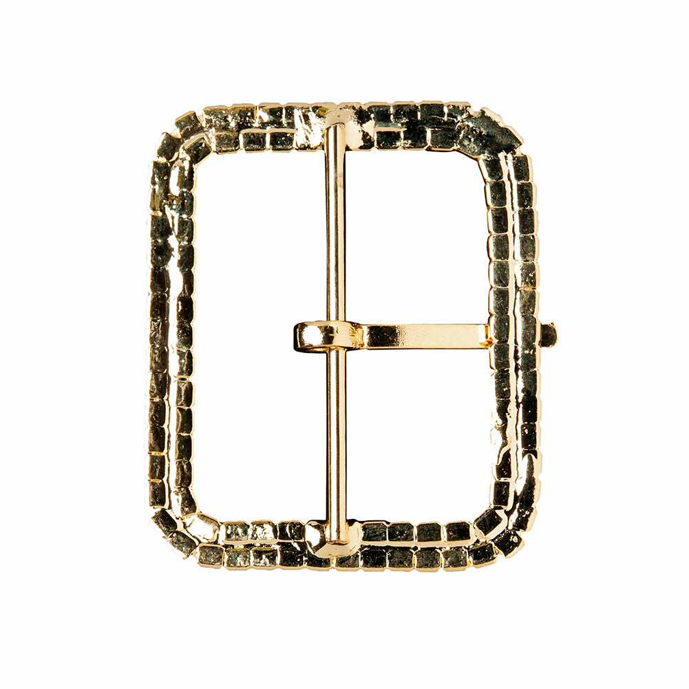 Swarovski Crystal and Gold Rounded Rectangular Rhinestone Buckle - 2" x 2.375" Detail Swarovski Crystal and Gold Rounded Rectangular Rhinestone Buckle - 2" x 2.375" Detail