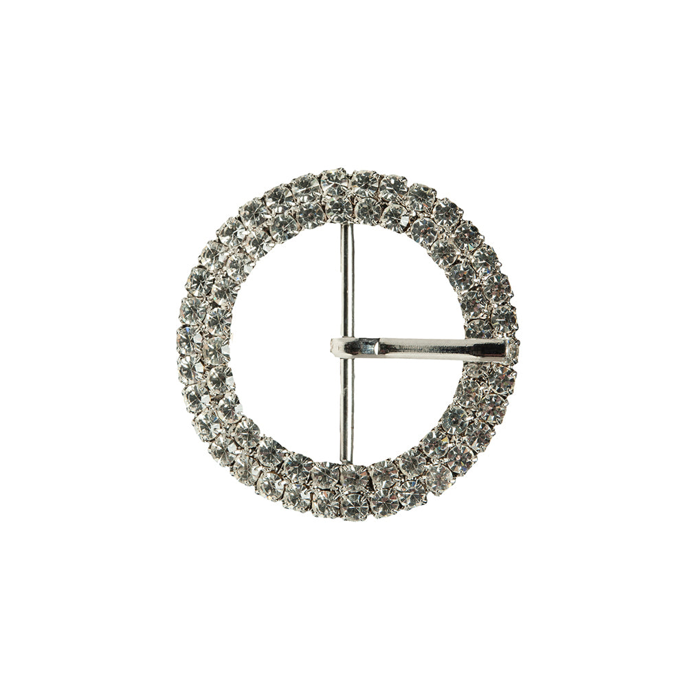 Swarovski Crystal and Silver Circular Two-Row Rhinestone Buckle - 2" Swarovski Crystal and Silver Circular Two-Row Rhinestone Buckle - 2"