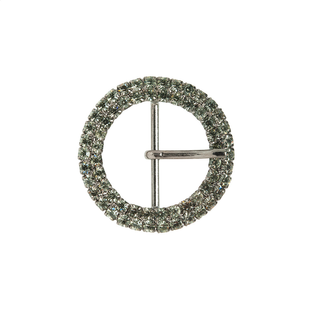 Swarovski Crystal and Gunmetal Circular Two-Row Rhinestone Buckle - 2" Swarovski Crystal and Gunmetal Circular Two-Row Rhinestone Buckle - 2"