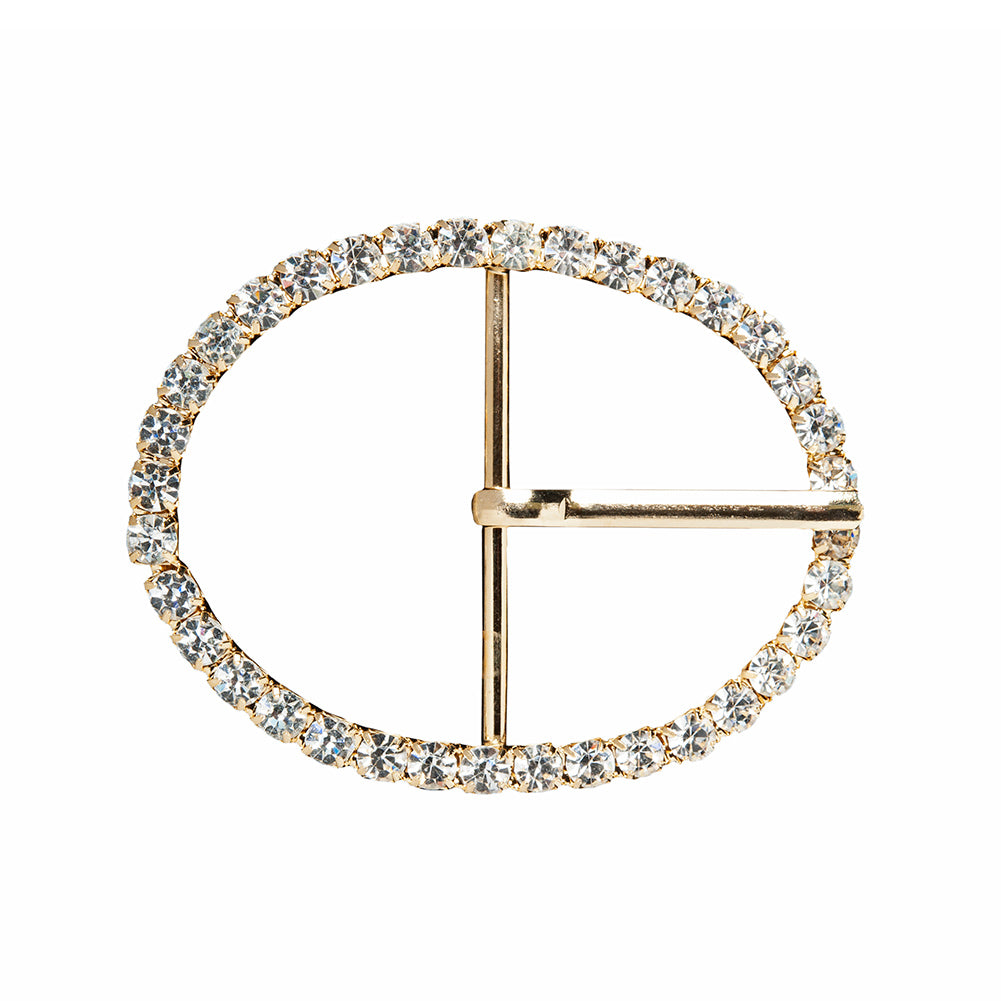 Swarovski Crystal and Gold Oval Rhinestone Buckle - 1.875" x 2.375" Swarovski Crystal and Gold Oval Rhinestone Buckle - 1.875" x 2.375"