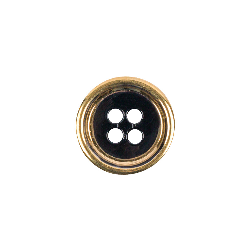 Black and Gold Edged 4-Hole Glass Button - 24L/15mm Black and Gold Edged 4-Hole Glass Button - 24L/15mm