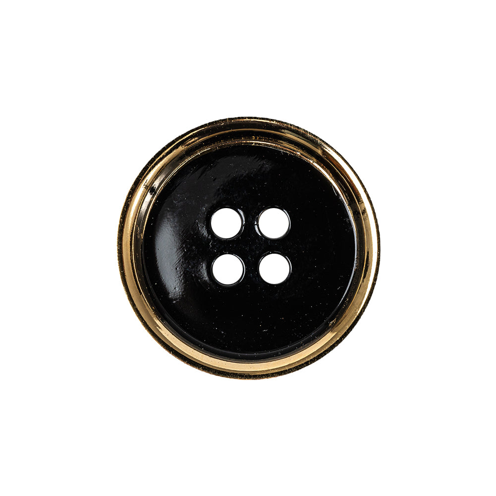 Black and Gold Edged 4-Hole Glass Button - 36L/23mm Black and Gold Edged 4-Hole Glass Button - 36L/23mm