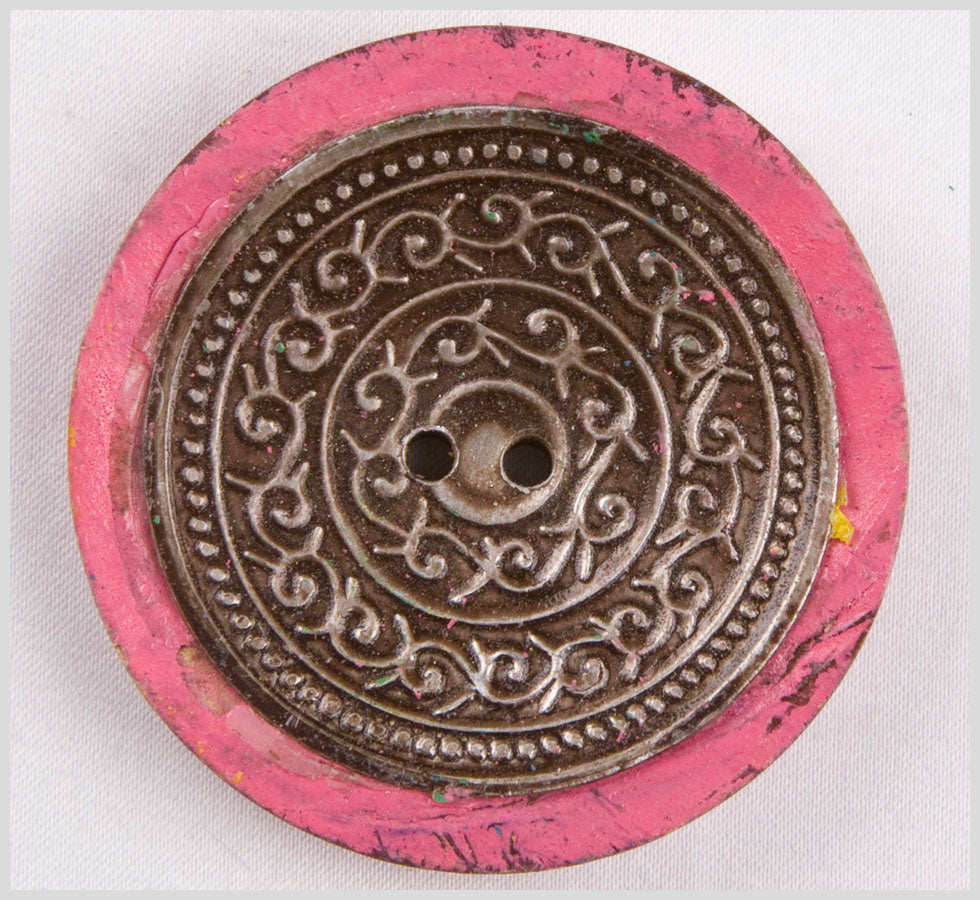 Pink and Silver Foiled 2-Hole Coconut Button - 74L/47mm Pink and Silver Foiled 2-Hole Coconut Button - 74L/47mm