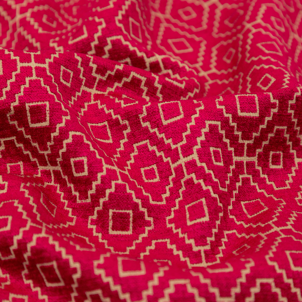 Chenille Jacquard - Raspberry Diamond Geometric - British Imported - Detail Chenille Jacquard - Raspberry Diamond Geometric - British Imported - Detail