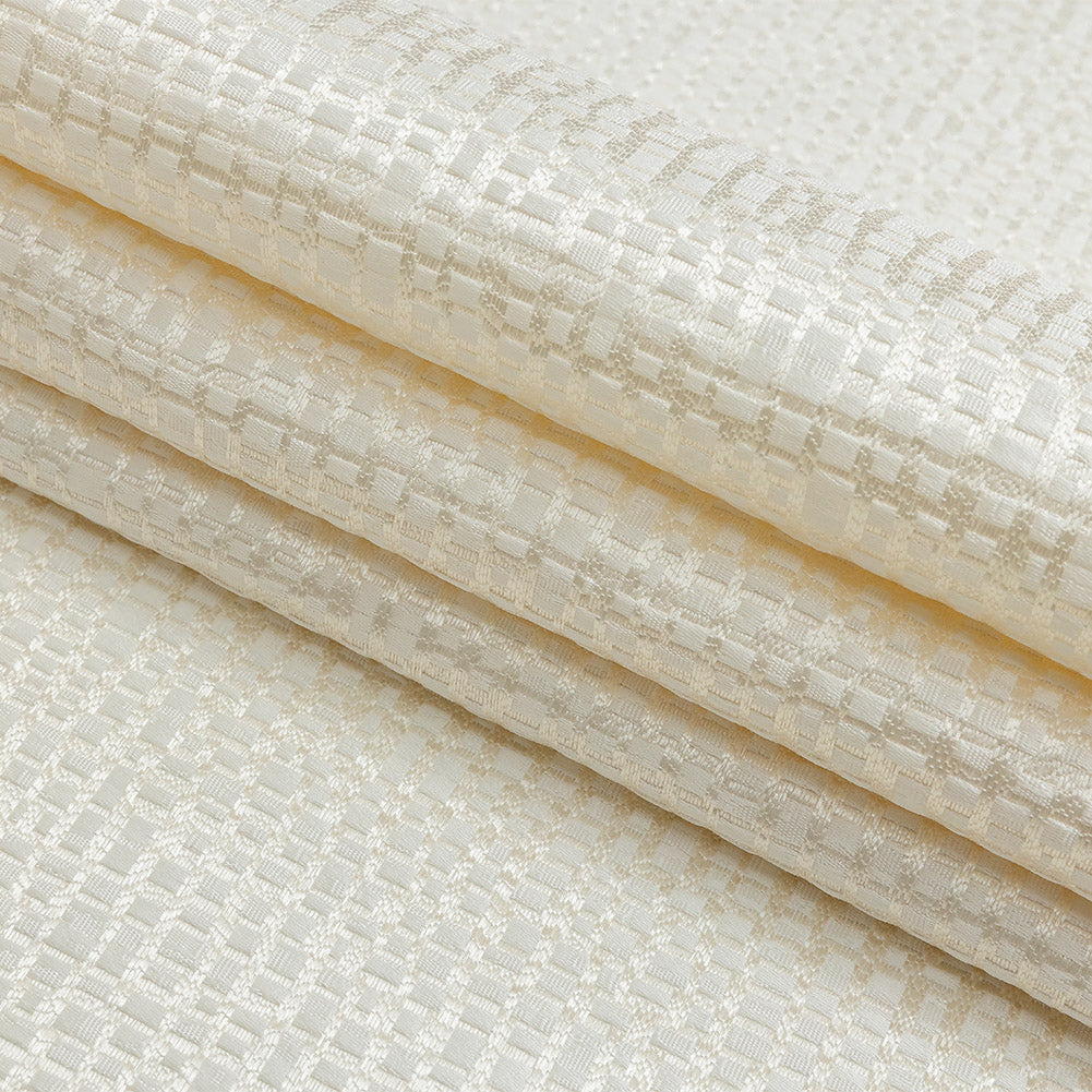Polyester Jacquard - Ivory Grid - British Imported Folded Polyester Jacquard - Ivory Grid - British Imported Folded