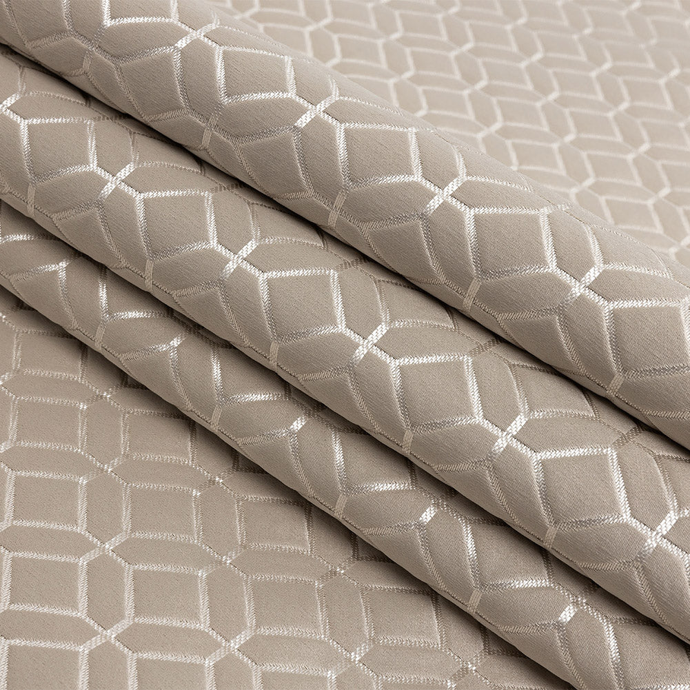 Polyester Jacquard - Champagne Tiled Geometric - British Imported Folded Polyester Jacquard - Champagne Tiled Geometric - British Imported Folded