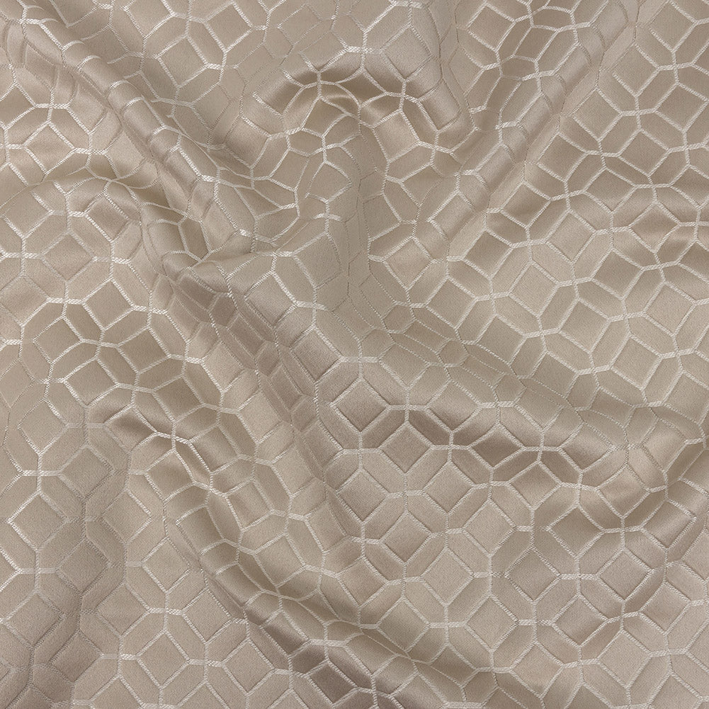 Polyester Jacquard - Champagne Tiled Geometric - British Imported Polyester Jacquard - Champagne Tiled Geometric - British Imported
