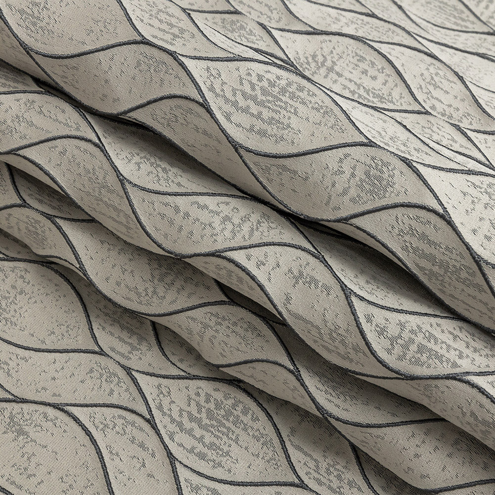 Polyester Jacquard - Pewter Leafy Lines - British Imported Folded Polyester Jacquard - Pewter Leafy Lines - British Imported Folded
