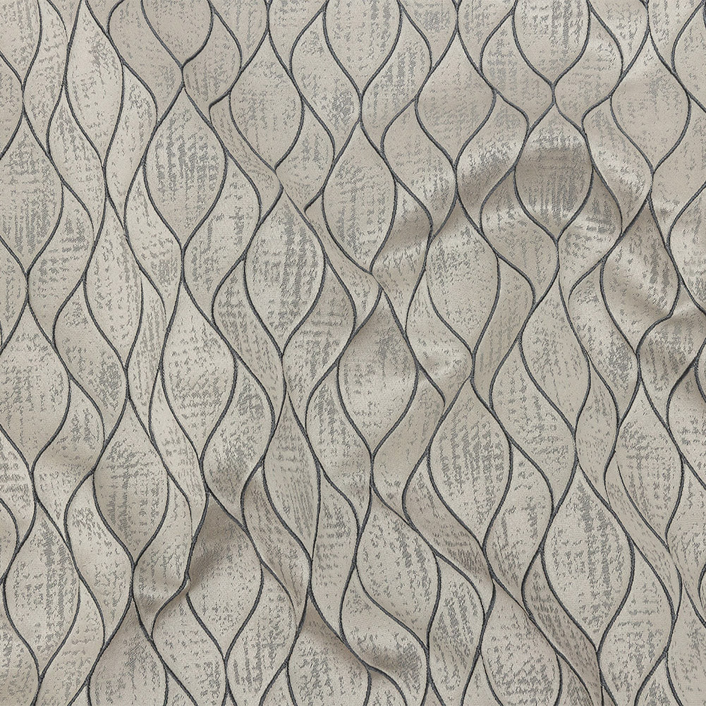 Polyester Jacquard - Pewter Leafy Lines - British Imported Polyester Jacquard - Pewter Leafy Lines - British Imported