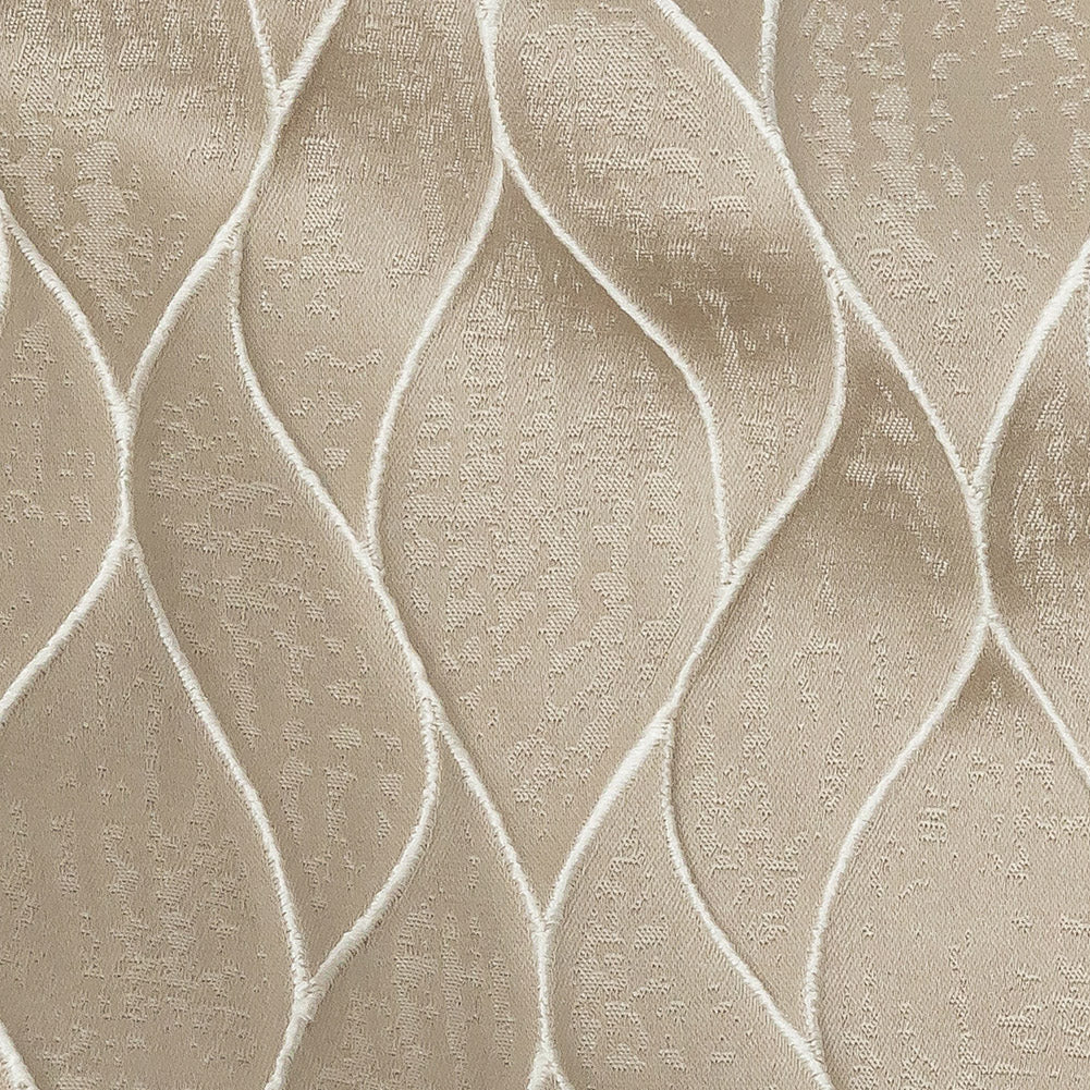 Polyester Jacquard - Taupe Leafy Lines - British Imported Detail Polyester Jacquard - Taupe Leafy Lines - British Imported Detail