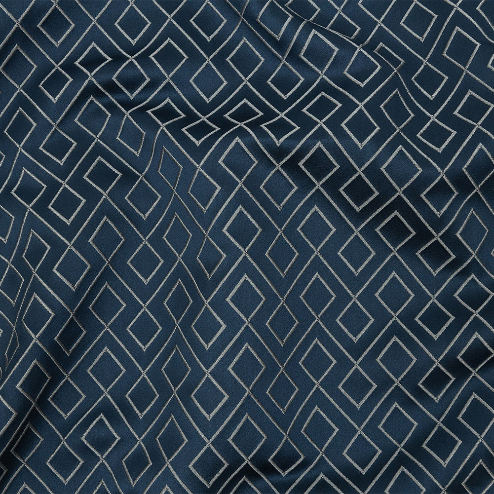 Satin-Faced Jacquard - Indigo Diamond Fret - British Imported Satin-Faced Jacquard - Indigo Diamond Fret - British Imported