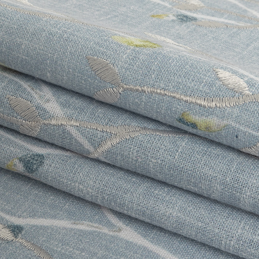Printed and Embroidered Drapery Woven - Bluebell Branches - British Imported Folded Printed and Embroidered Drapery Woven - Bluebell Branches - British Imported Folded