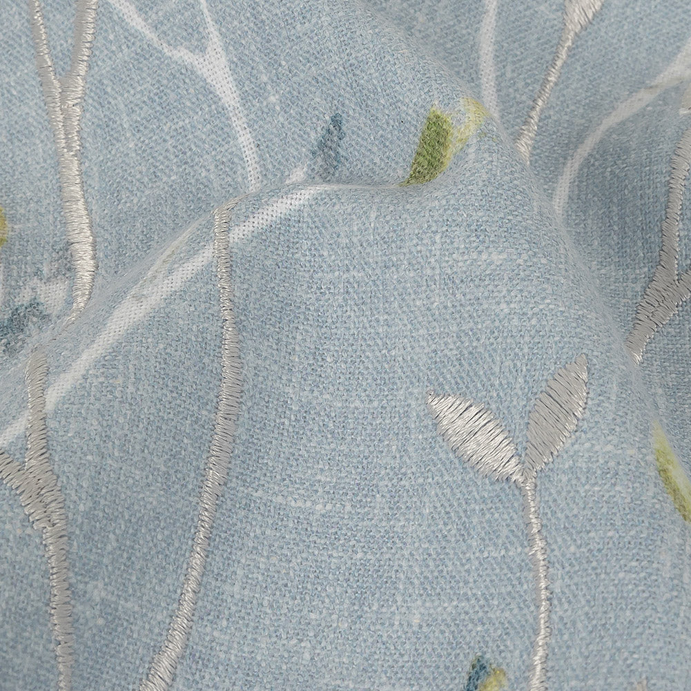 Printed and Embroidered Drapery Woven - Bluebell Branches - British Imported Detail Printed and Embroidered Drapery Woven - Bluebell Branches - British Imported Detail