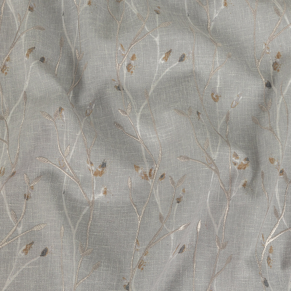 Printed and Embroidered Drapery Woven - Pebble Branches - British Imported Printed and Embroidered Drapery Woven - Pebble Branches - British Imported