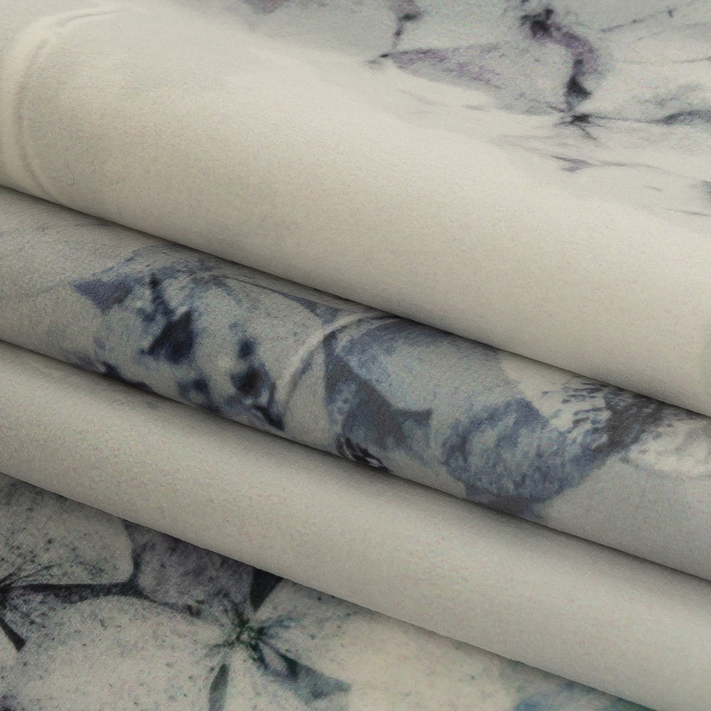 Polyester Knit Microvelvet - Sky Floral - British Imported Folded Polyester Knit Microvelvet - Sky Floral - British Imported Folded