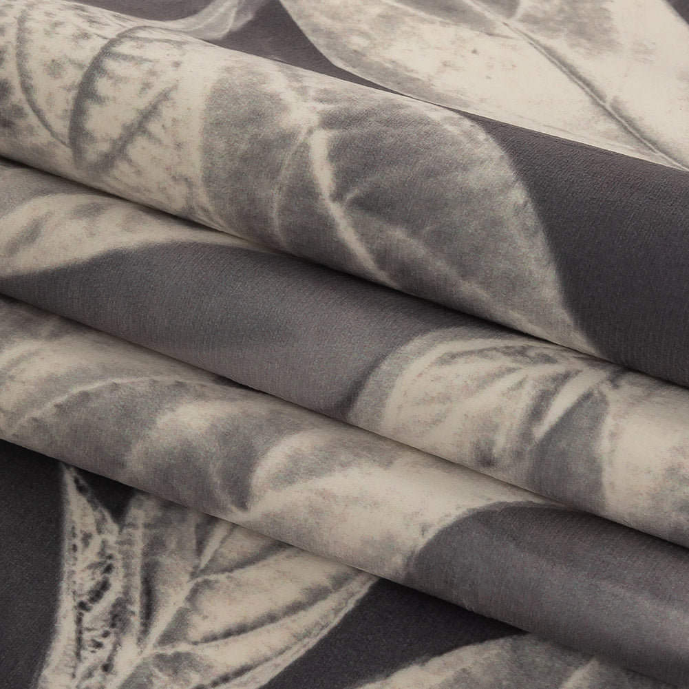 Polyester Knit Microvelvet Print - Slate Floating Leaves - British Imported Folded Polyester Knit Microvelvet Print - Slate Floating Leaves - British Imported Folded