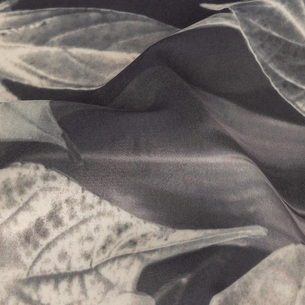 Polyester Knit Microvelvet Print - Slate Floating Leaves - British Imported Detail Polyester Knit Microvelvet Print - Slate Floating Leaves - British Imported Detail