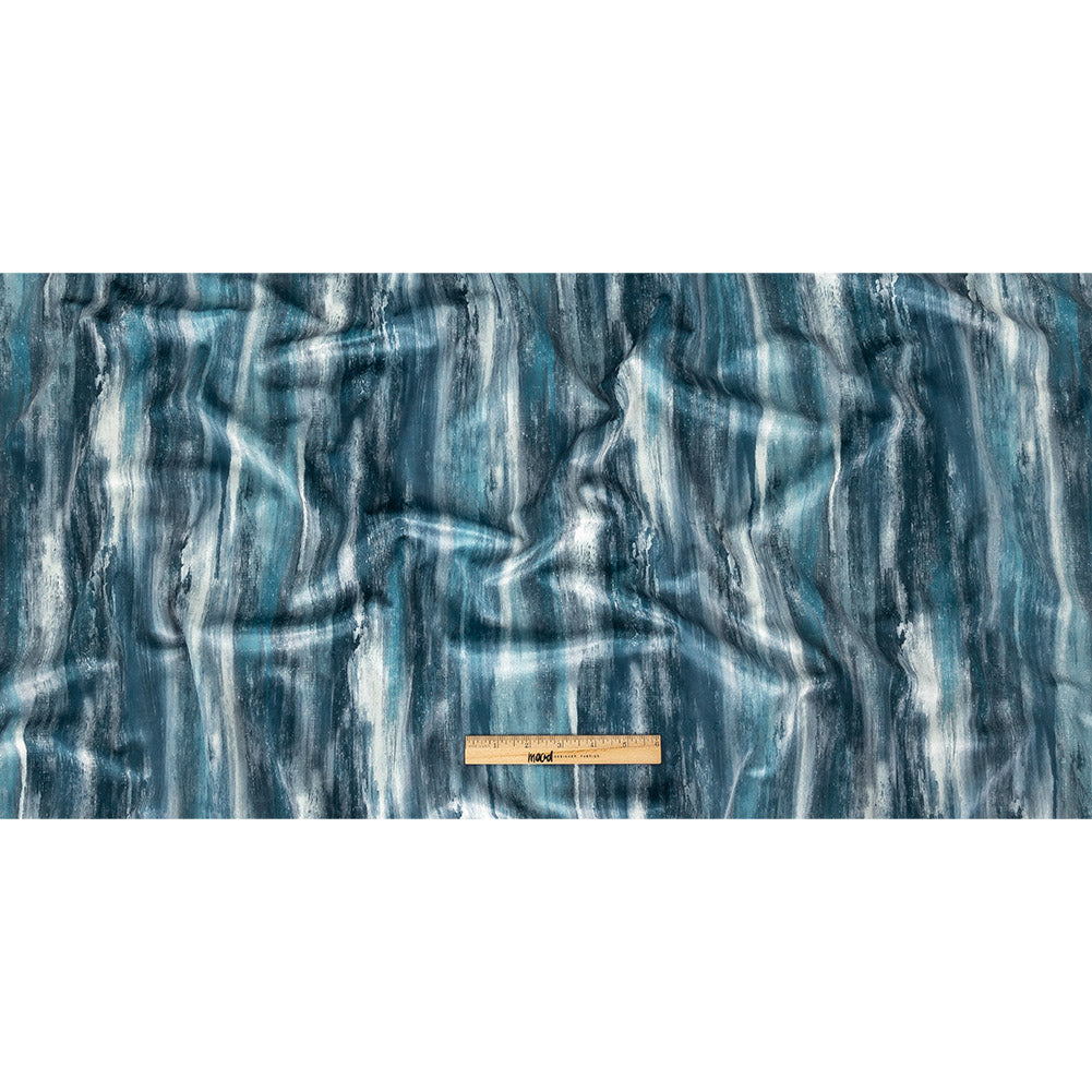 Polyester Knit Microvelvet Print - Indigo Brushstrokes - British Imported Full Polyester Knit Microvelvet Print - Indigo Brushstrokes - British Imported Full