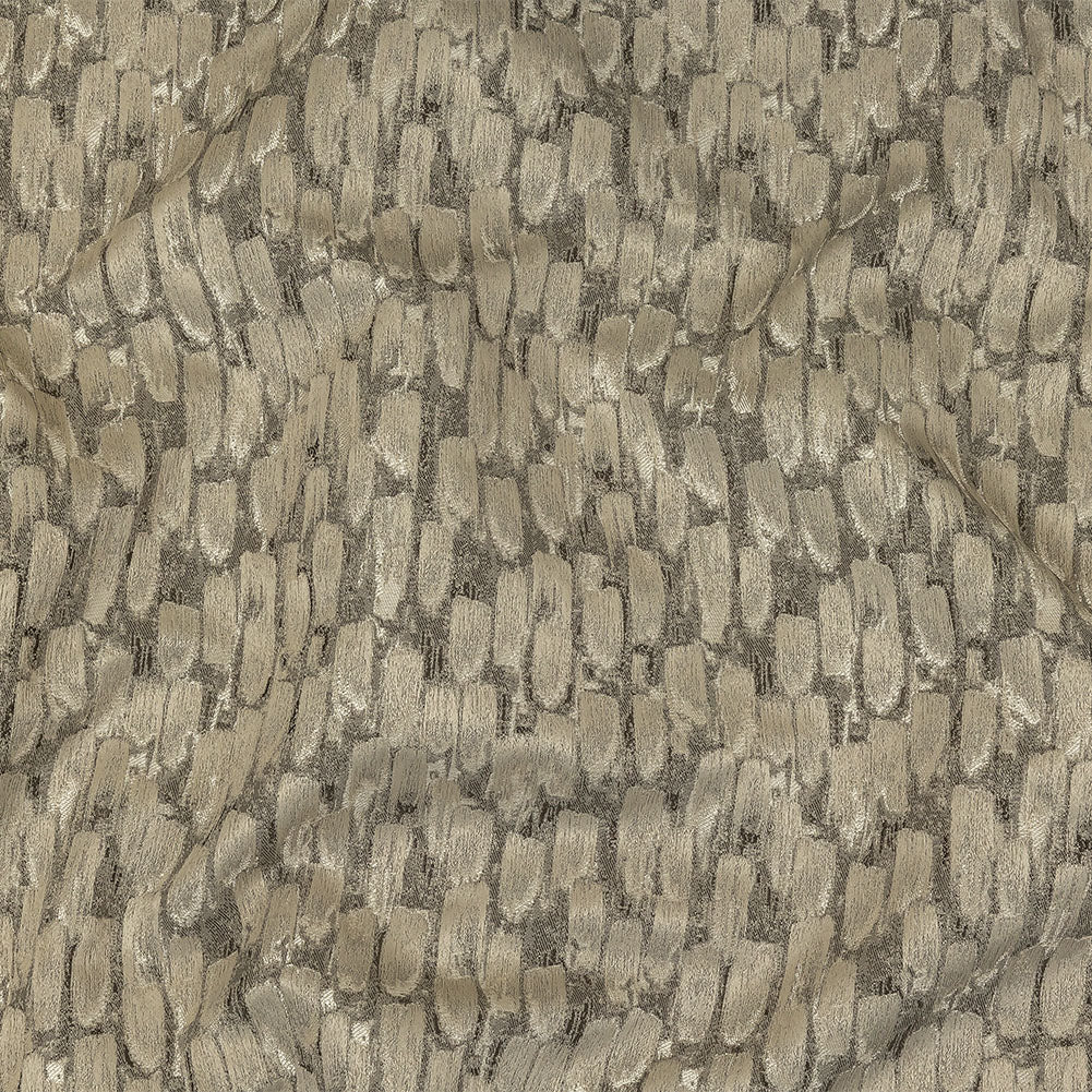 Recycled Polyester Jacquard - Champagne Abstract Brushstrokes - British Imported Recycled Polyester Jacquard - Champagne Abstract Brushstrokes - British Imported