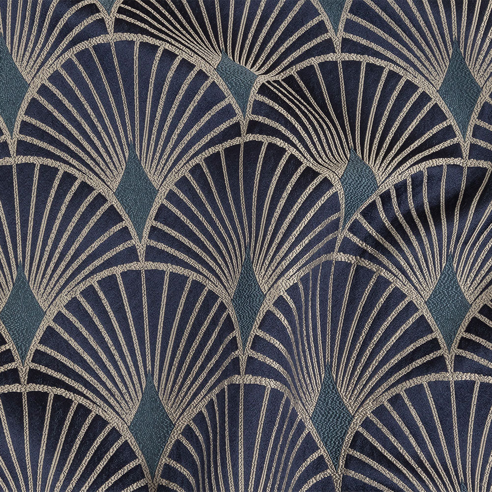 Drapery Jacquard - Sapphire Maze of Fans - British Imported Drapery Jacquard - Sapphire Maze of Fans - British Imported