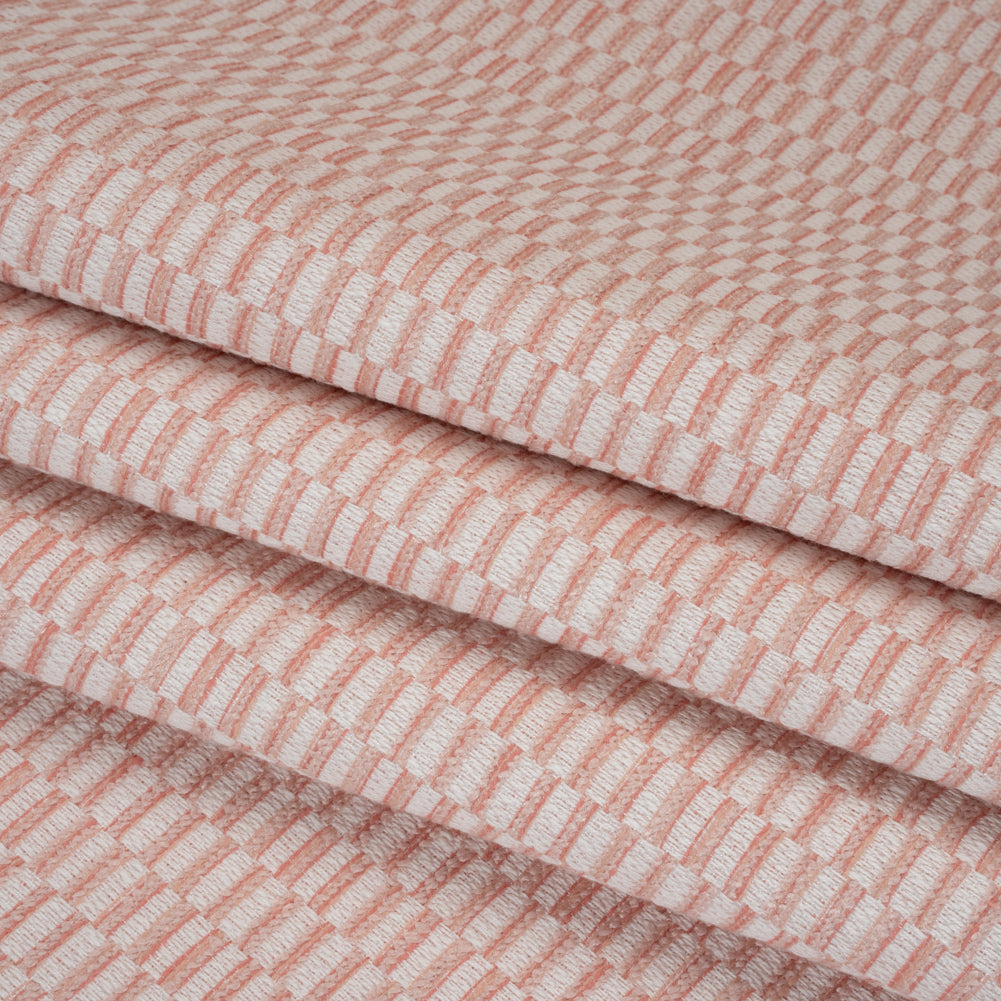 Textured Polyester and Cotton Woven - Blush Rectangle Checks - British Imported - Folded Textured Polyester and Cotton Woven - Blush Rectangle Checks - British Imported - Folded
