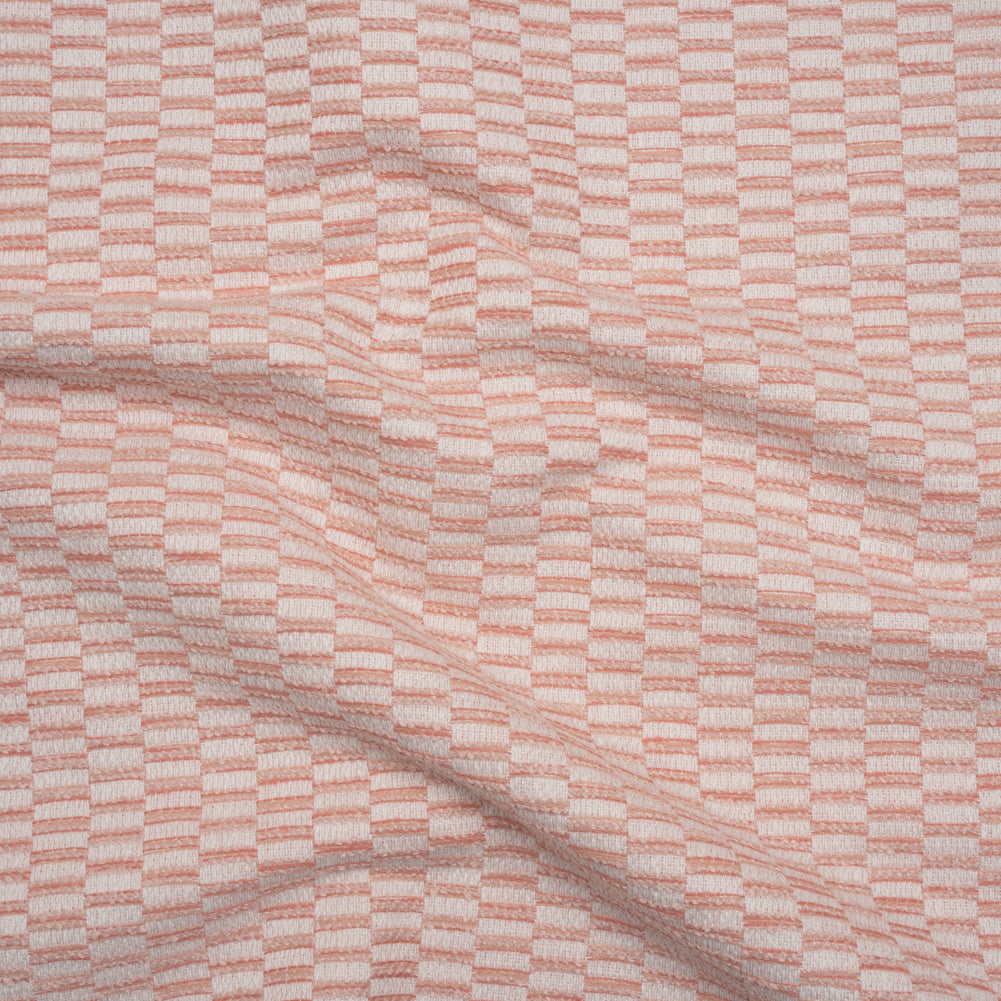 Textured Polyester and Cotton Woven - Blush Rectangle Checks - British Imported Textured Polyester and Cotton Woven - Blush Rectangle Checks - British Imported