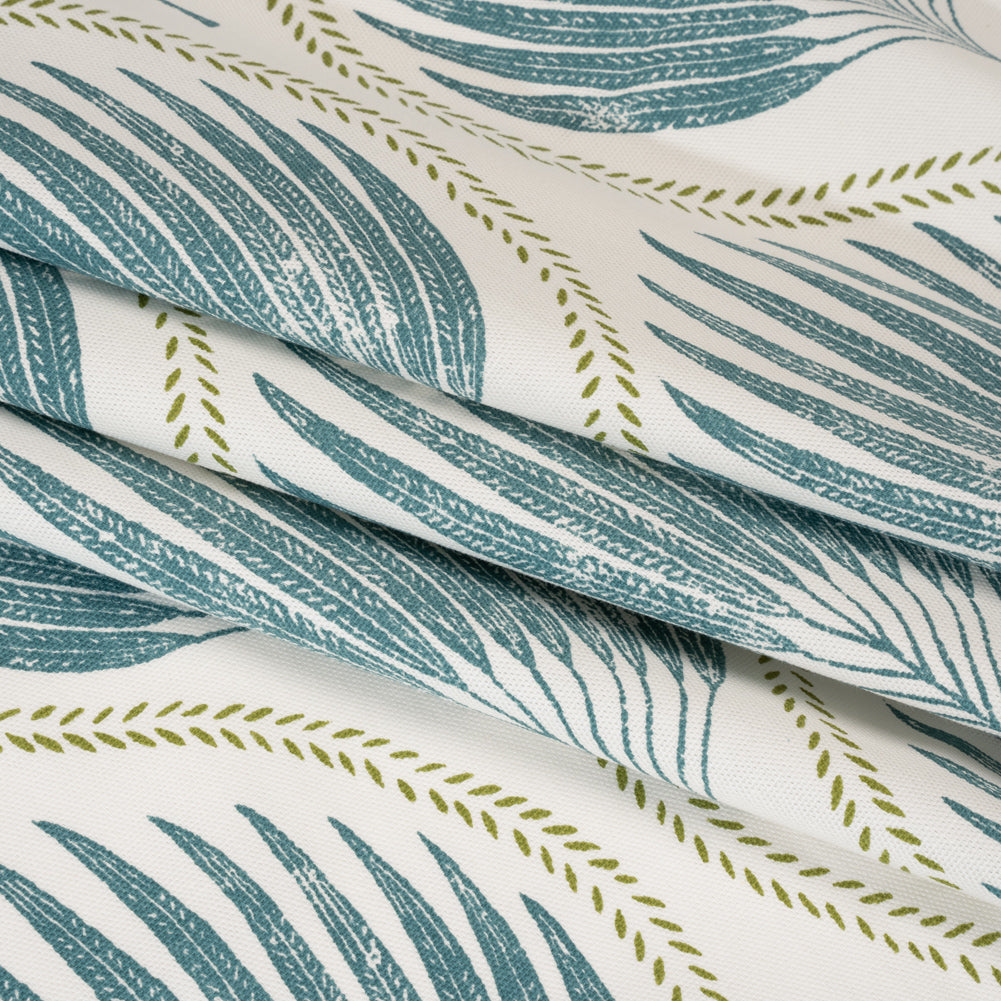 Cotton Canvas Print - Lagoon Palm Leaf Ogee - British Imported - Folded Cotton Canvas Print - Lagoon Palm Leaf Ogee - British Imported - Folded