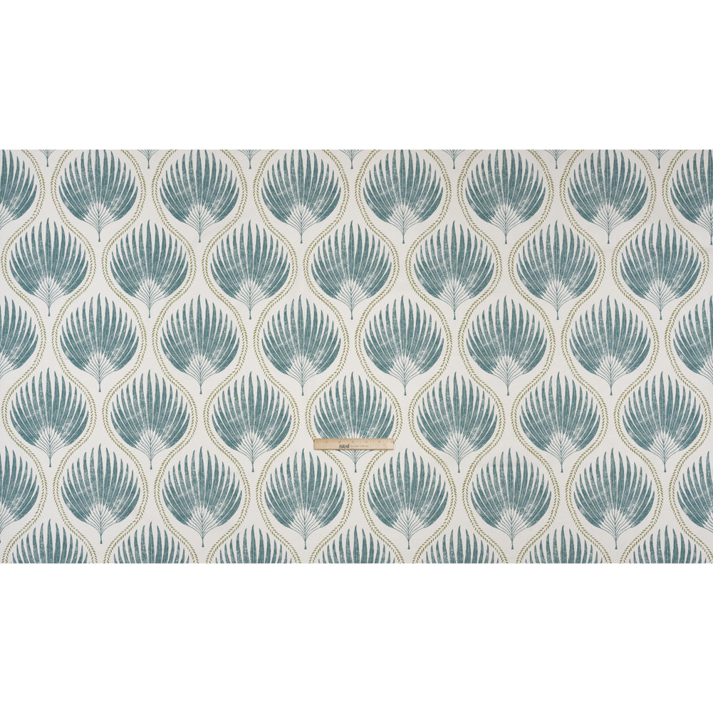 Cotton Canvas Print - Lagoon Palm Leaf Ogee - British Imported - Full Cotton Canvas Print - Lagoon Palm Leaf Ogee - British Imported - Full