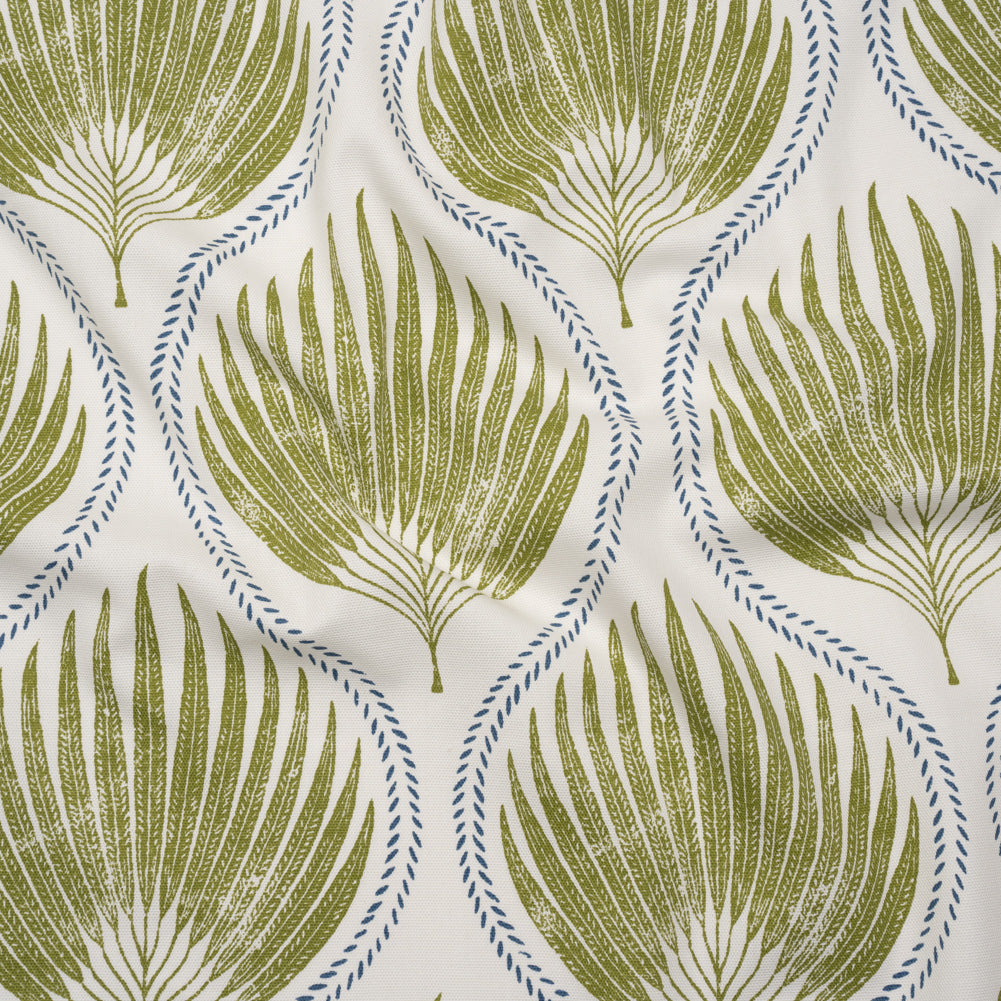 Cotton Canvas Print - Olive Palm Leaf Ogee - British Imported Cotton Canvas Print - Olive Palm Leaf Ogee - British Imported
