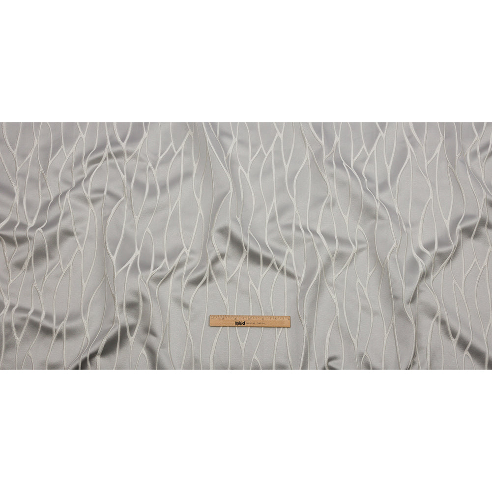 Satin-Faced Drapery Jacquard - Silver Rippling Lines - British Imported Full Satin-Faced Drapery Jacquard - Silver Rippling Lines - British Imported Full