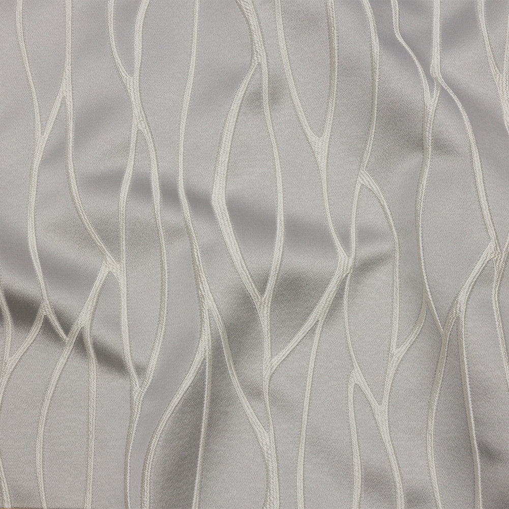 Satin-Faced Drapery Jacquard - Silver Rippling Lines - British Imported Satin-Faced Drapery Jacquard - Silver Rippling Lines - British Imported
