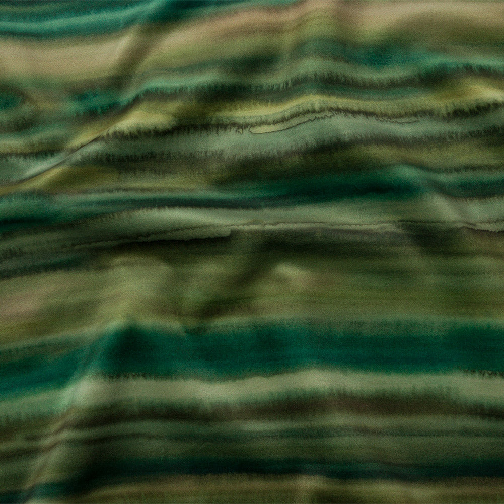 Printed Polyester Velvet - Olive Painterly Stripes - British Imported Printed Polyester Velvet - Olive Painterly Stripes - British Imported