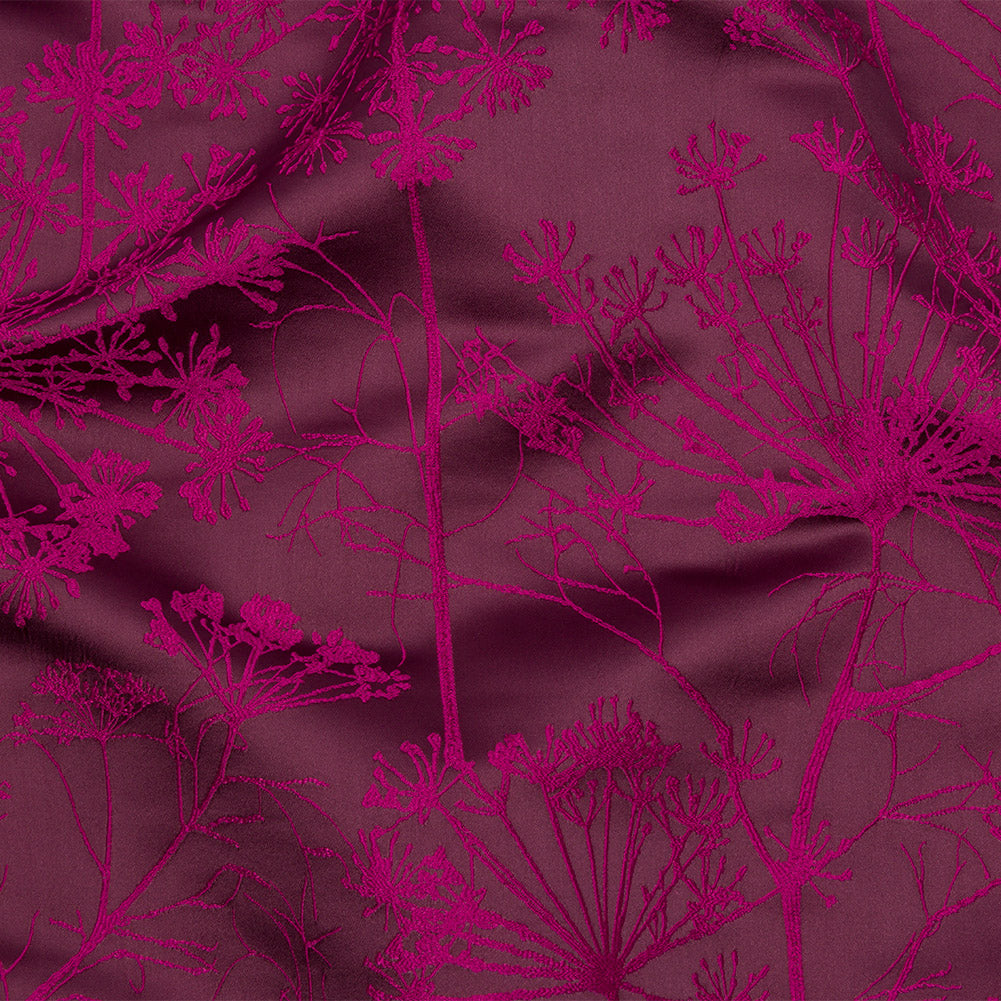 Satin-Faced Drapery Jacquard - Damson Fennel Flowers - British Imported Satin-Faced Drapery Jacquard - Damson Fennel Flowers - British Imported