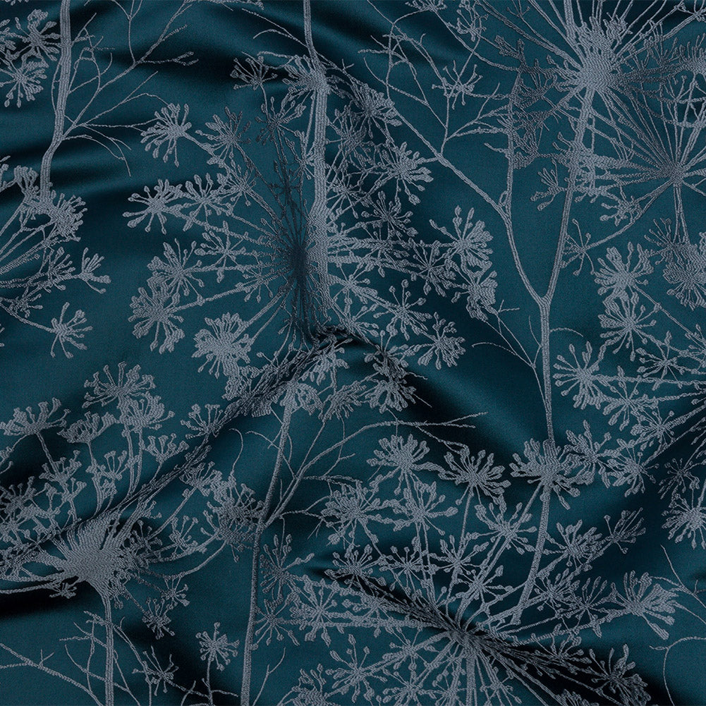 Satin-Faced Drapery Jacquard - Navy Fennel Flowers - British Imported Satin-Faced Drapery Jacquard - Navy Fennel Flowers - British Imported