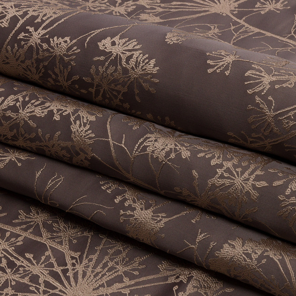 Satin-Faced Drapery Jacquard - Mocha Fennel Flowers - British Imported Folded Satin-Faced Drapery Jacquard - Mocha Fennel Flowers - British Imported Folded